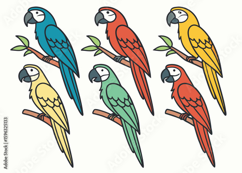 set of parrots on a white background illustration vector 