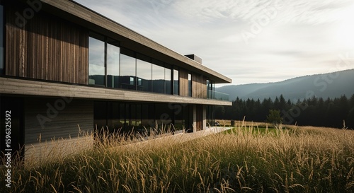 Luxury Rural Retreat: Modern House, Natural Surroundings, Dramatic Sunset Sky
