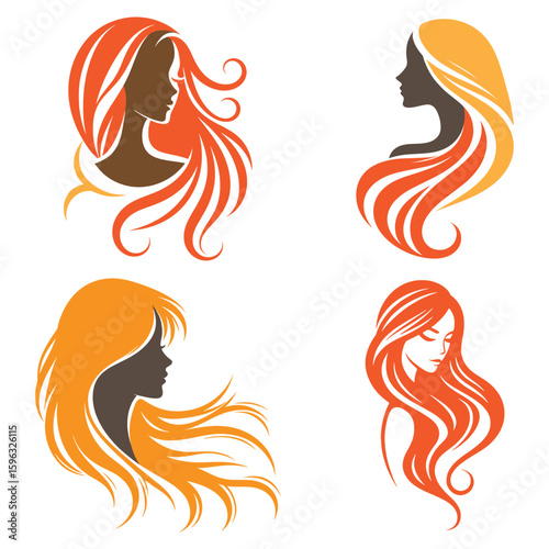 Beauty long hair girl silhouette logo icon.