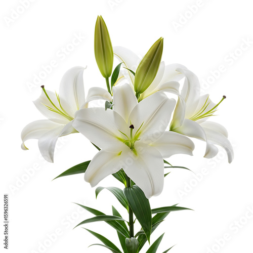 White lilies bloom isolated on a transparent background