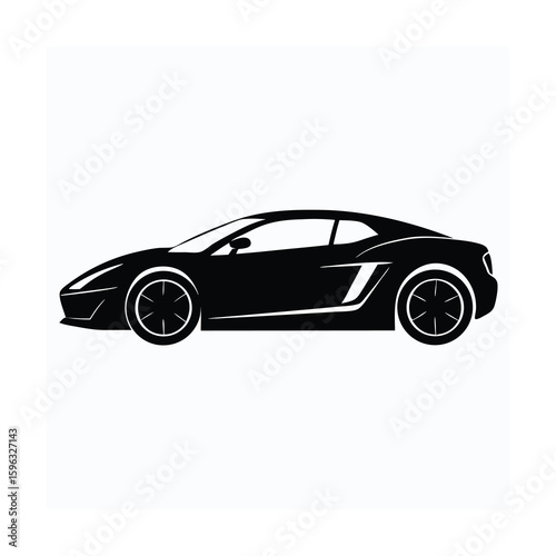 Sleek Black Sports Car Silhouette on White Background for Automotive Design and Branding Projects