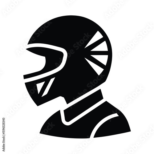 Black and White Graphic Icon of a Motorcyclist Wearing a Helmet for Safety and Protection