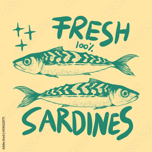 Fresh sardines. Seafood vibes only. Canned fish artwork. Sardines fish artwork for t shirt print, poster, sticker and other uses. Ocean flavor, dinner ready.