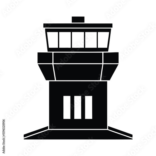 Airport Control Tower Silhouette in Black and White for Aviation and Travel Industry Designs