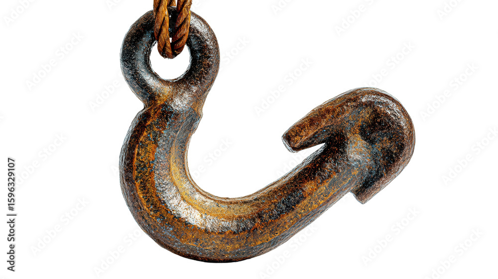 Obraz premium Construction Hook Icon: Icon of a construction hook, used for lifting heavy materials, isolated on a Transparent background, PNG file.