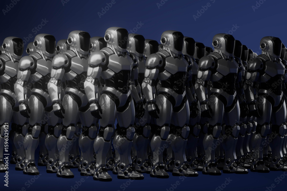 Obraz premium A group of robots are lined up in a row