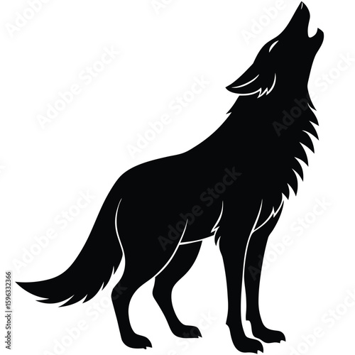 Black wolf silhouette howling against white vector