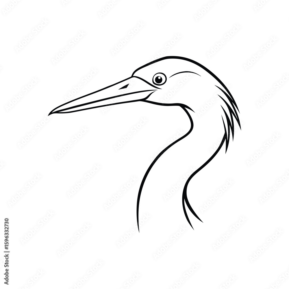 Fototapeta premium an egret bird head line art silhouette vector illustration on white background