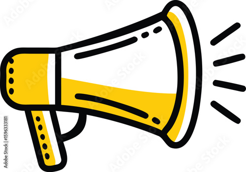 Hand drawn yellow megaphone Vector announcing news