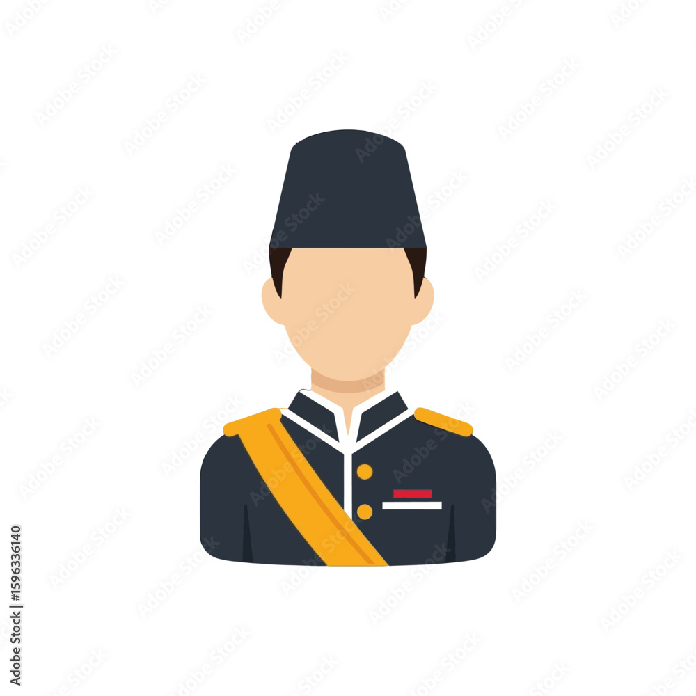 Vector Illustration of Military Officer in Formal Uniform in Minimalist Style with Dark Blue and Gold Colors Vector Illustration of Military Officer in Formal Uniform in Minimalist Style with Dark Blue and Gold Colors