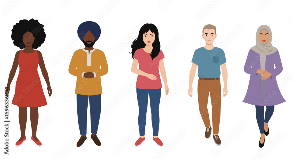 Obraz premium Diverse Cultural and Ethnic People Illustration Set