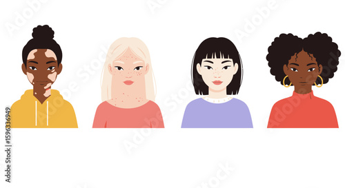 Multi-Ethnic Characters with Unique Facial Features Flat Design
