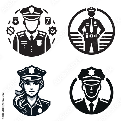 Police officer silhouettes vector illustration.