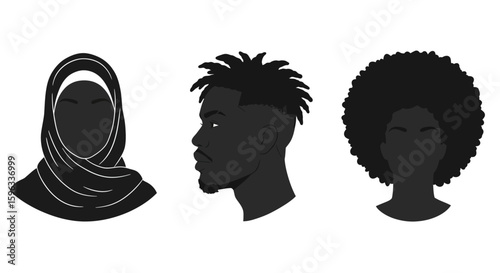 Modern Diverse Group of Avatars in Black and White