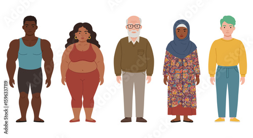 Diverse Body Shapes, Ages, and Cultures Illustration Set