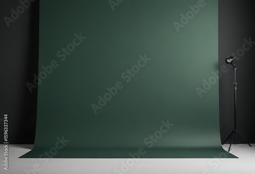 Dark green photography backdrop with studio light