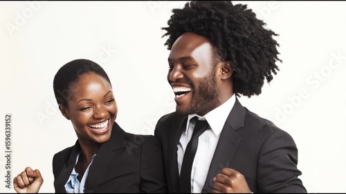 Two individuals share a genuine moment of laughter, radiating joy and connection