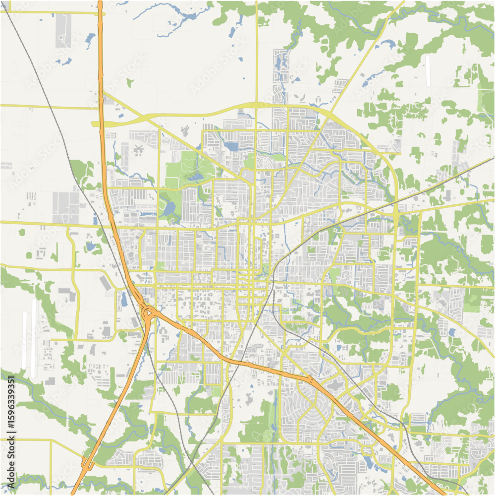 Obraz premium Map of Denton in Texas in a normal road map style. Contains layered vector with roads water, parks, etc.