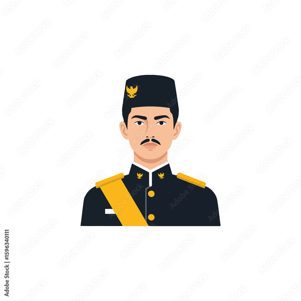 Vector Illustration of Military Officer in Formal Uniform with Epaulets and Hat in Modern Stylized Design Vector Illustration of Military Officer in Formal Uniform with Epaulets and Hat in Modern Stylized Design