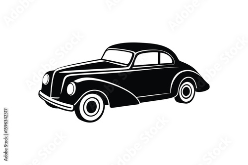 Classic Car Design Featuring a Vintage Coupe with Rounded Fenders and Headlights in a Black Silhouette Style silhouette vintage coupe presented