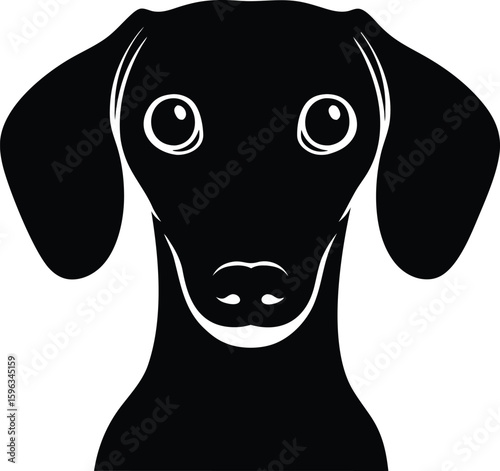 Dachshund head silhouette with long droopy ears, rounded muzzle, and expressive eyes for iconic scent hound profile
