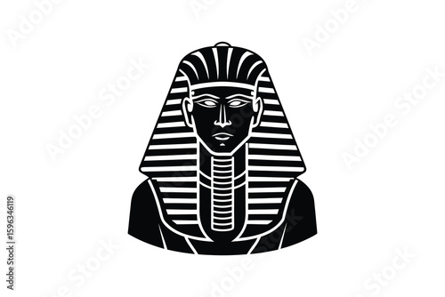 Intricate Black and White Depiction of Tutankhamun s Likeness Showcasing Ancient Egyptian Royalty and Power Presented in Striking Silhouette Style silhouette