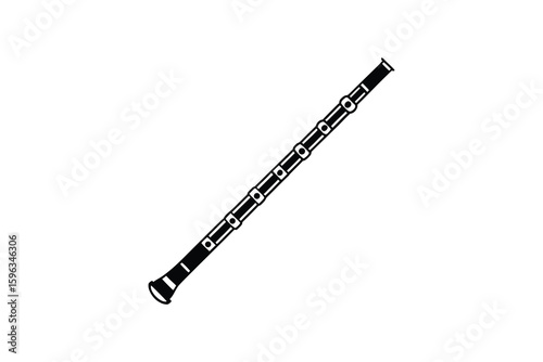 Elegant Black and White Clarinet Illustration with Detailed Keywork and Smooth Lines Musical Instrument Silhouette clarinet illustration striking silhouette style showcasing