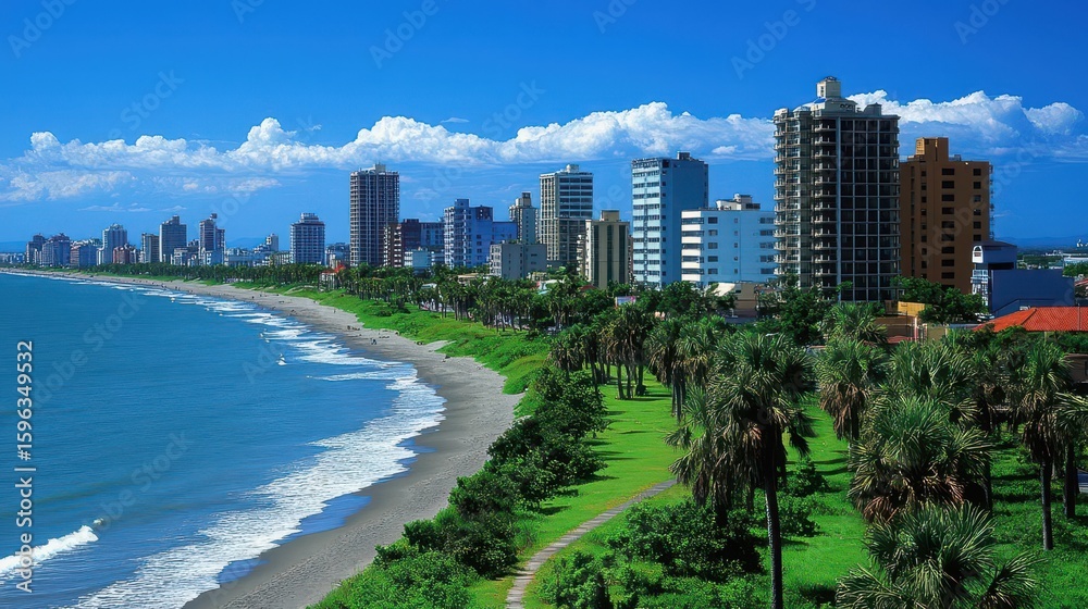 Obraz premium Coastal City Skyline & Beach