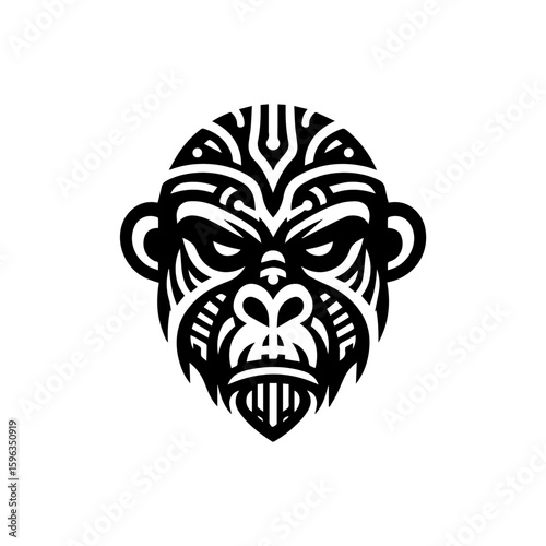 Flat design of tribal chimpanzee head mask