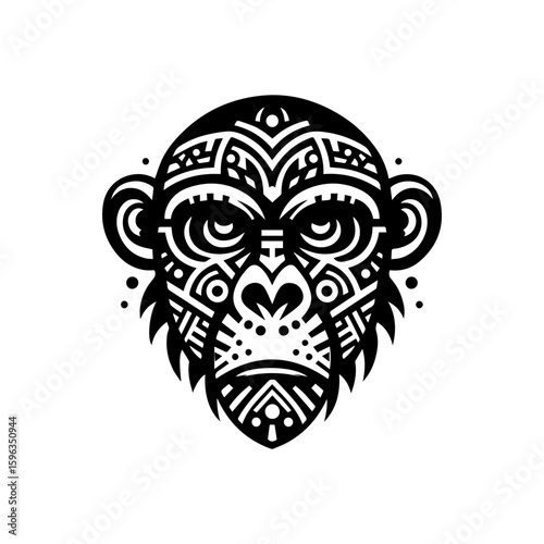 Flat design of tribal chimpanzee head mask