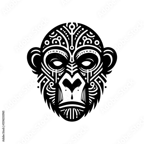 Flat design of tribal chimpanzee head mask