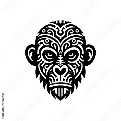 Flat design of tribal chimpanzee head mask