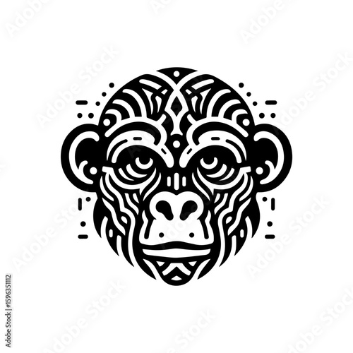Flat design of tribal chimpanzee head mask
