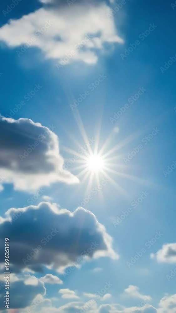 Bright Sun Shining Through White Clouds In A Clear Blue Sky Creating Dramatic Atmosphere Bright Sun Shining Through White Clouds In A Clear Blue Sky Creating Dramatic Atmosphere