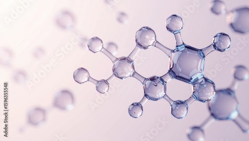 Salicylic acid molecule depicted with a sharp-edged transparent structure, soft icy-blue color, set against a minimalistic pure white background for an acne care science aesthetic.