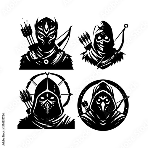 Flat icon of a masked tribal archer with glowing eyes