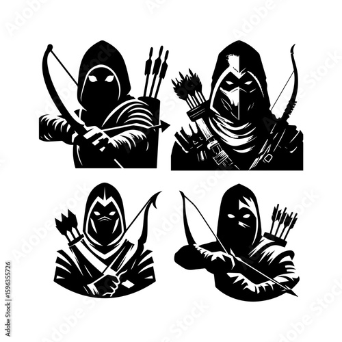 Flat icon of a masked tribal archer with glowing eyes