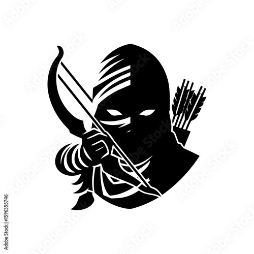 Flat icon of a masked tribal archer with glowing eyes