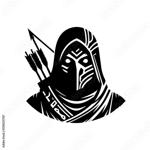 Flat icon of a masked tribal archer with glowing eyes