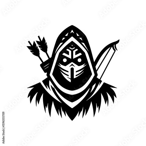 Flat icon of a masked tribal archer with glowing eyes