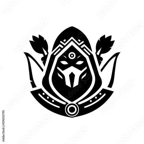 Flat icon of a masked tribal archer with glowing eyes