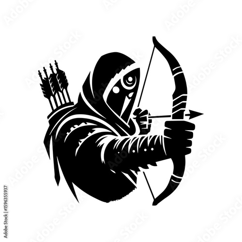 Flat icon of a masked tribal archer with glowing eyes