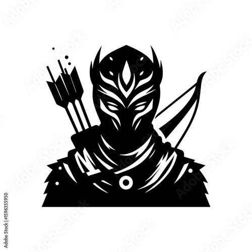 Flat icon of a masked tribal archer with glowing eyes