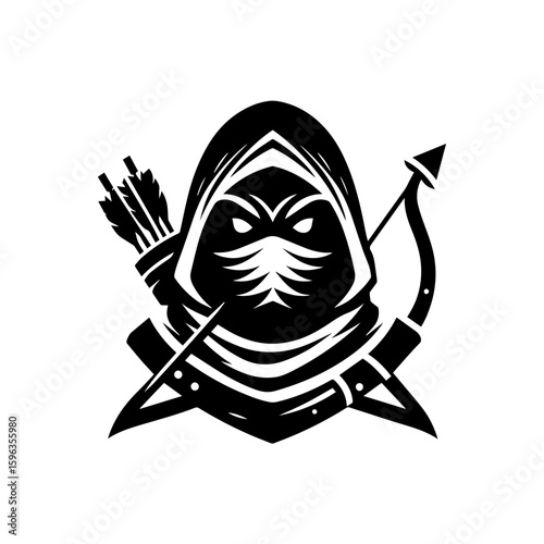 Flat icon of a masked tribal archer with glowing eyes
