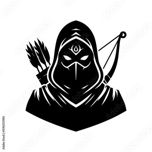 Flat icon of a masked tribal archer with glowing eyes