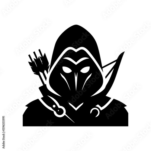 Flat icon of a masked tribal archer with glowing eyes