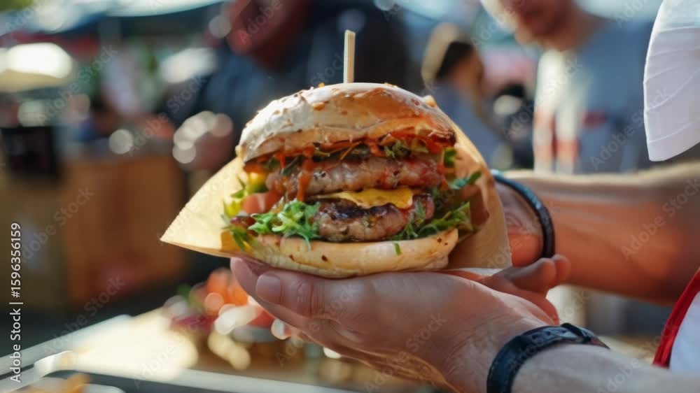 Savor a delicious, savory burger paired with crispy fries and a refreshing drink, all in a cozy outdoor setting