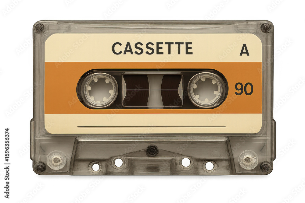 Obraz premium Close-up of a vintage audio cassette tape, evoking nostalgia for the golden age of mixtapes and portable music