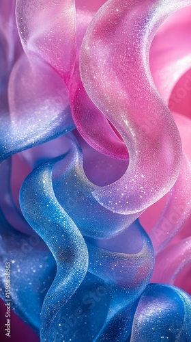 Abstract Flowing Ribbons with Glitter in Pink and Blue
