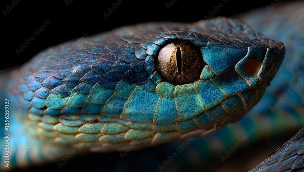 Fototapeta premium Close up of the head and neck of blue snake